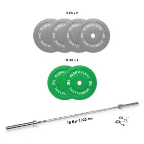 1441 Fitness Premium Color Rubber Bumper Plates Set - 60 Kg / 7 Ft Barbell