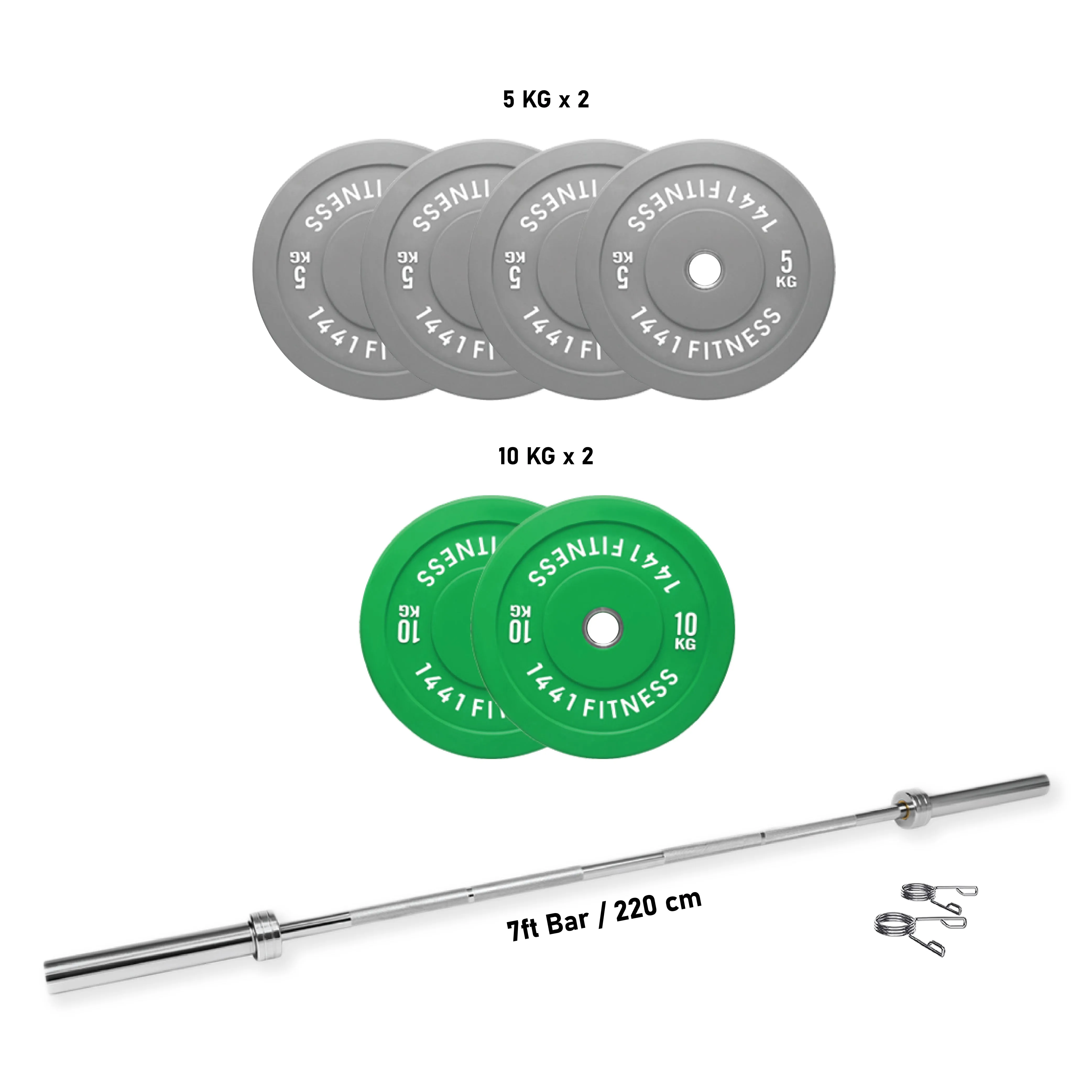 1441 Fitness Premium Color Rubber Bumper Plates Set - 60 Kg / 7 Ft Barbell