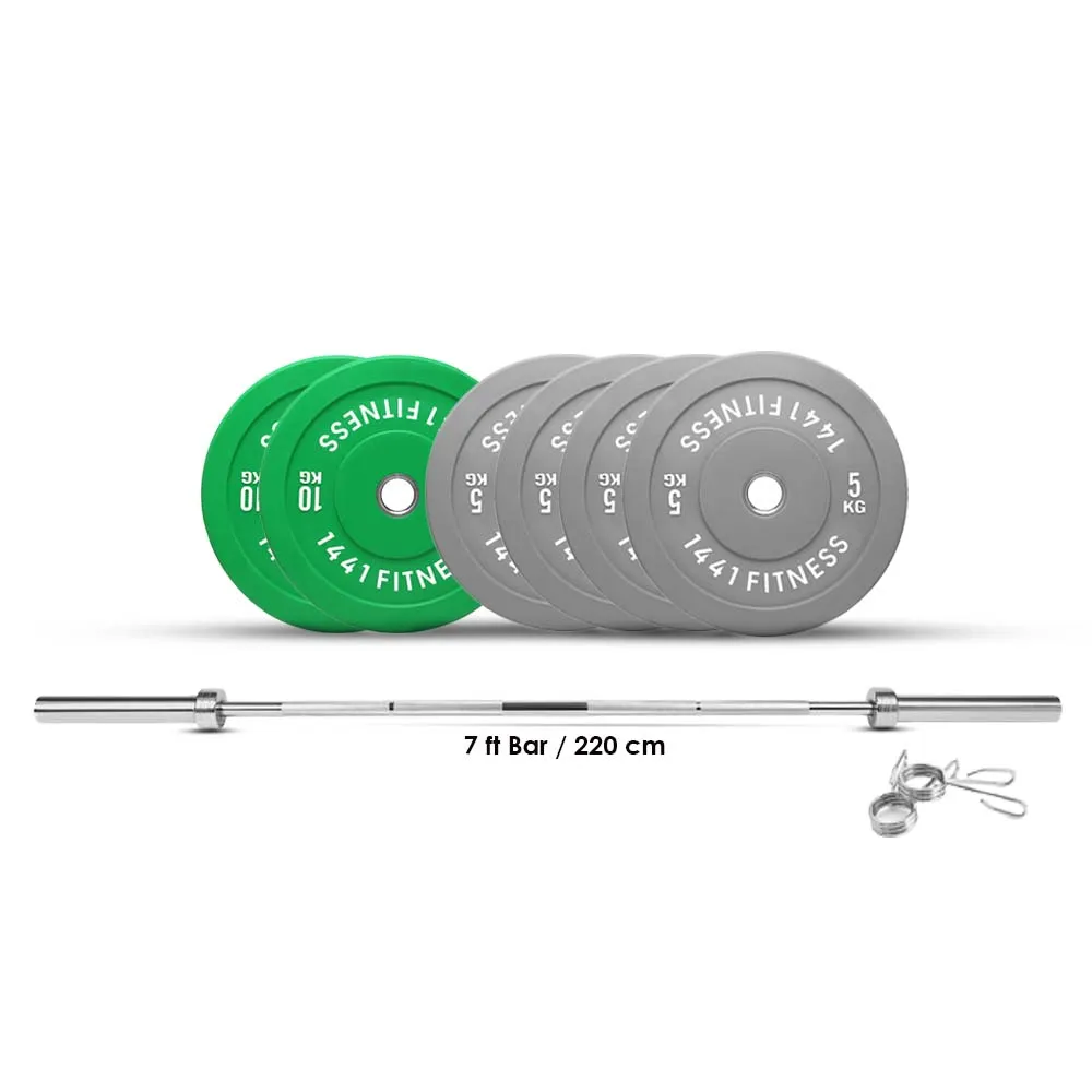 1441 Fitness Premium Color Rubber Bumper Plates Set - 60 Kg / 7 Ft Barbell