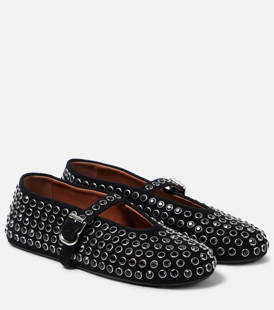 Alaia Crystal-embellished suede ballet flats