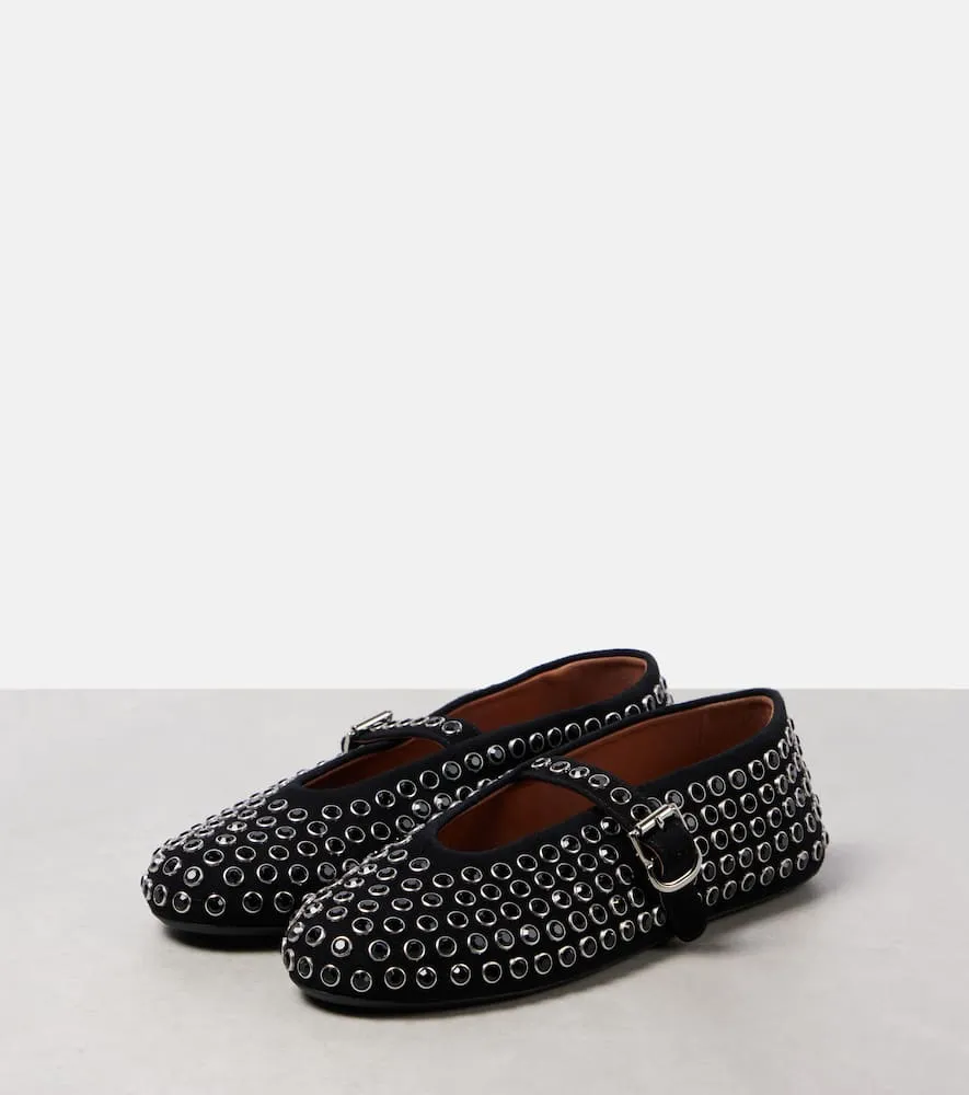 Alaia Crystal-embellished suede ballet flats