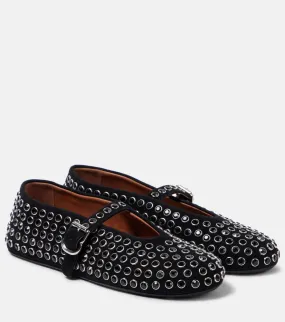Alaia Crystal-embellished suede ballet flats
