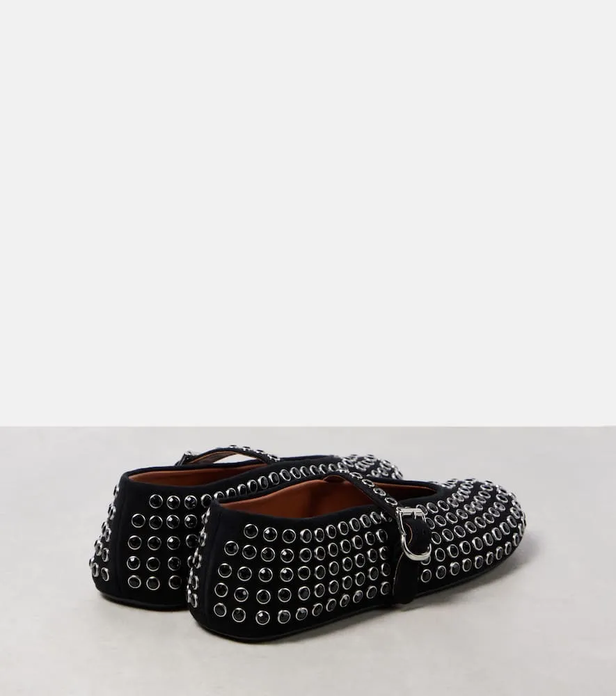 Alaia Crystal-embellished suede ballet flats