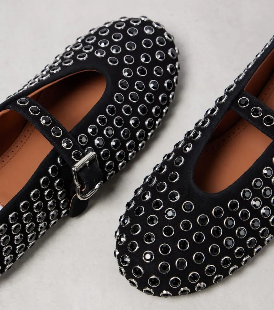 Alaia Crystal-embellished suede ballet flats