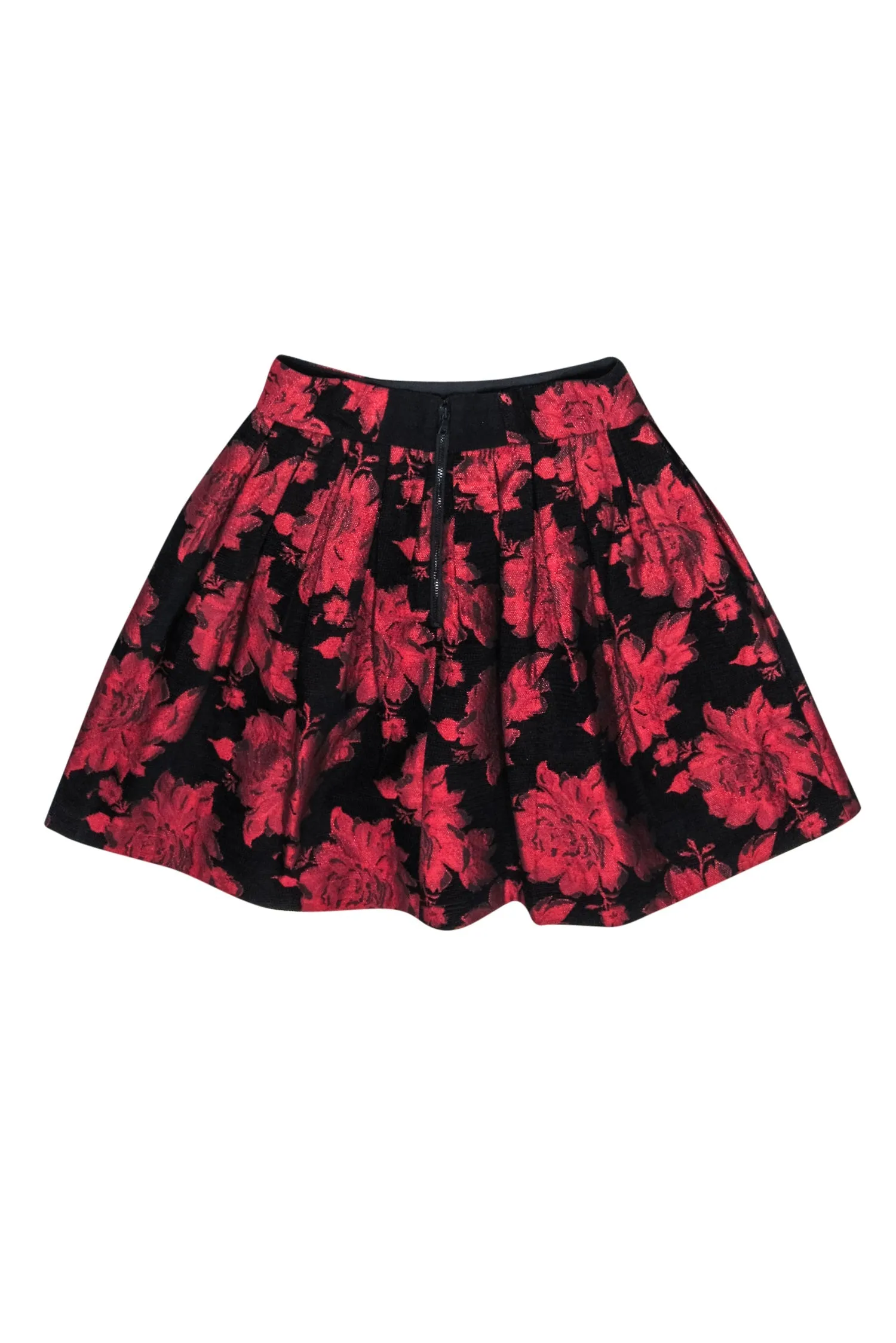 Alice & Olivia - Red & Black Shimmer Rose Brocade Mini Skirt Sz 2