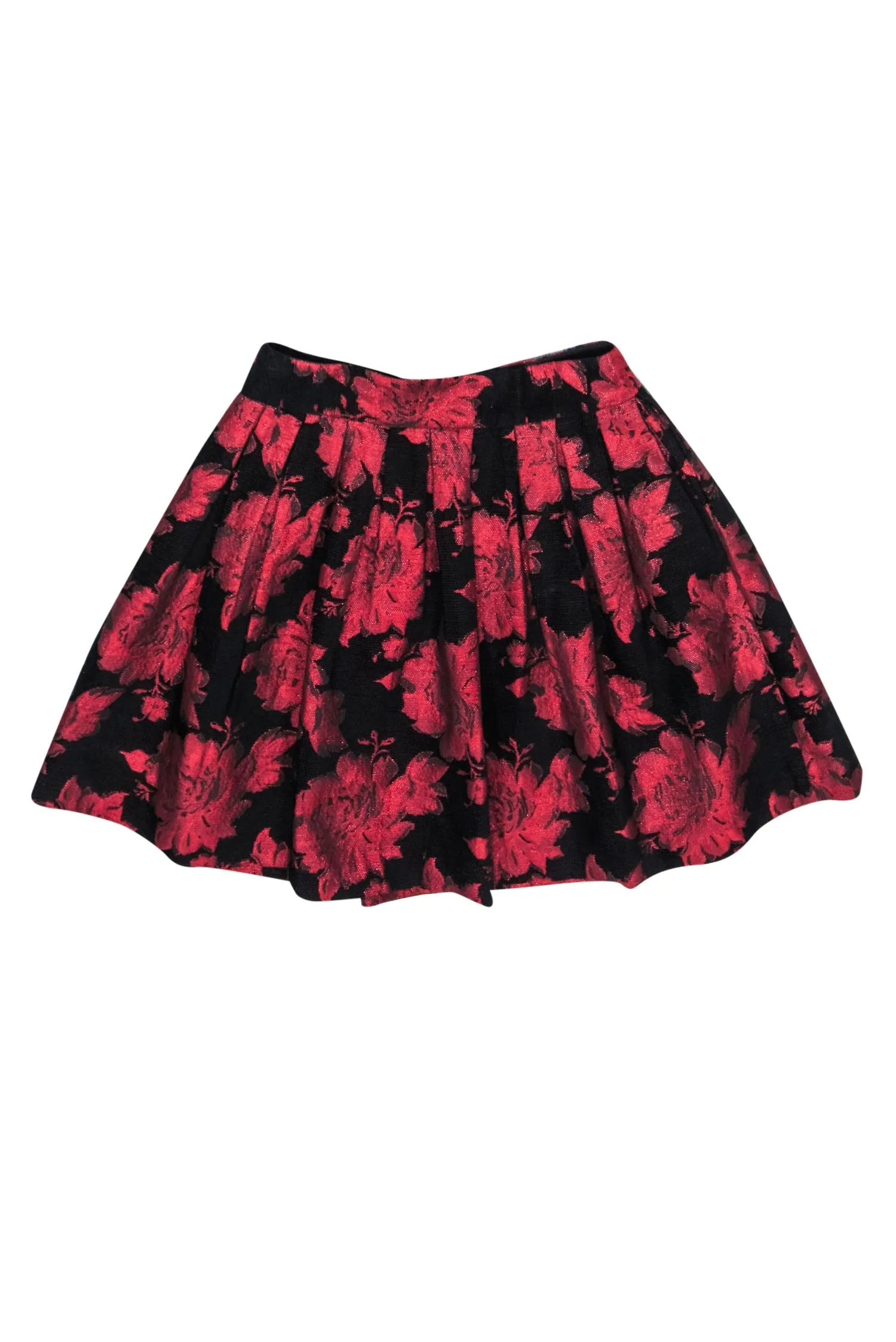 Alice & Olivia - Red & Black Shimmer Rose Brocade Mini Skirt Sz 2