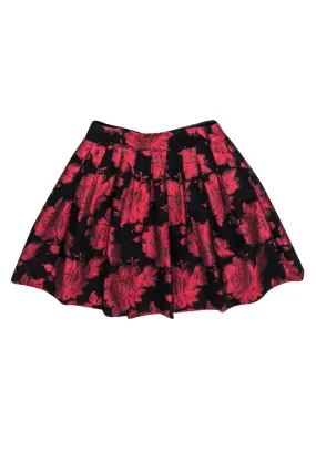 Alice & Olivia - Red & Black Shimmer Rose Brocade Mini Skirt Sz 2
