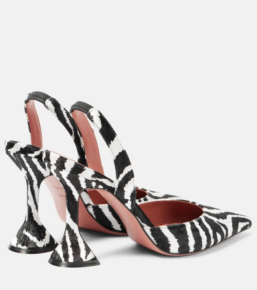 Amina Muaddi Holli zebra-print velvet slingback pumps