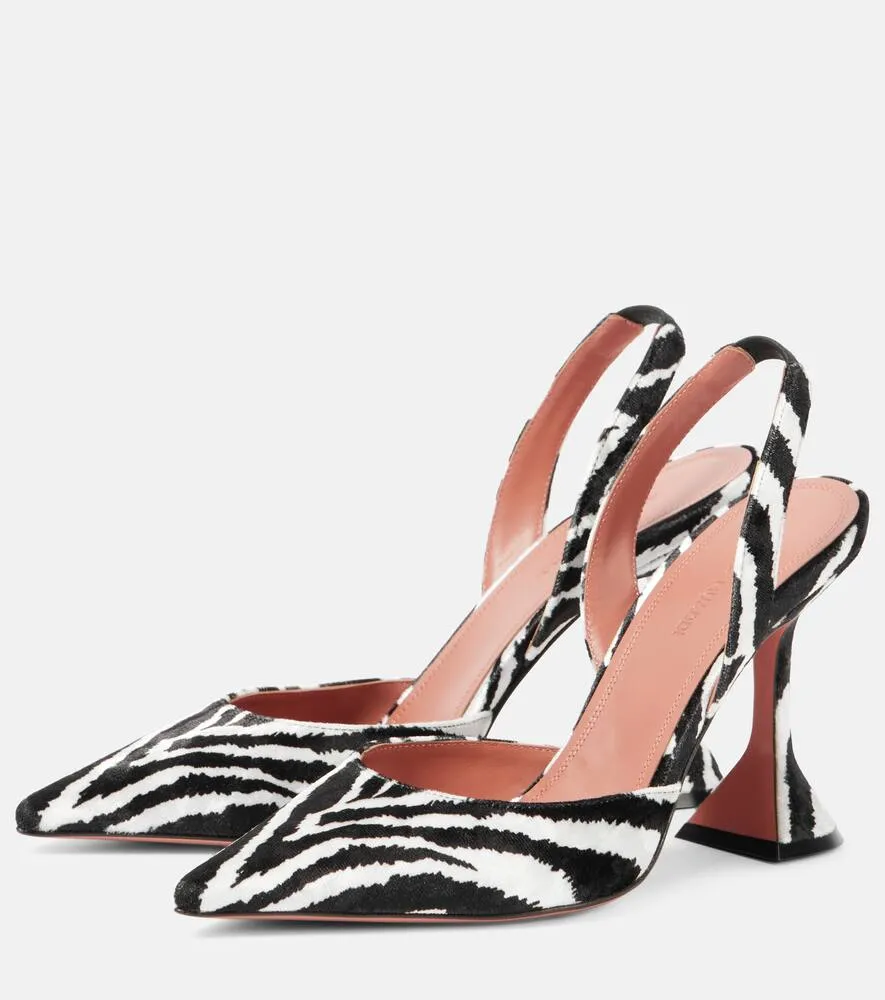 Amina Muaddi Holli zebra-print velvet slingback pumps