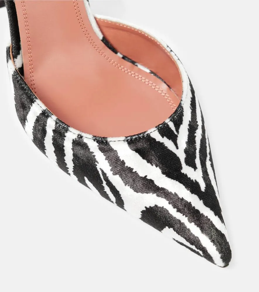 Amina Muaddi Holli zebra-print velvet slingback pumps