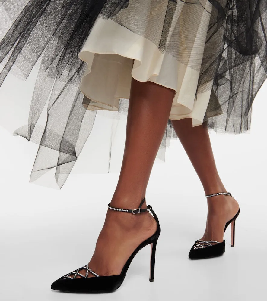 Aquazzura Audace Crystal 105 velvet pumps