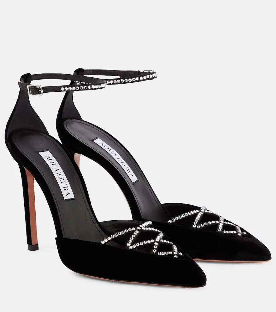 Aquazzura Audace Crystal 105 velvet pumps