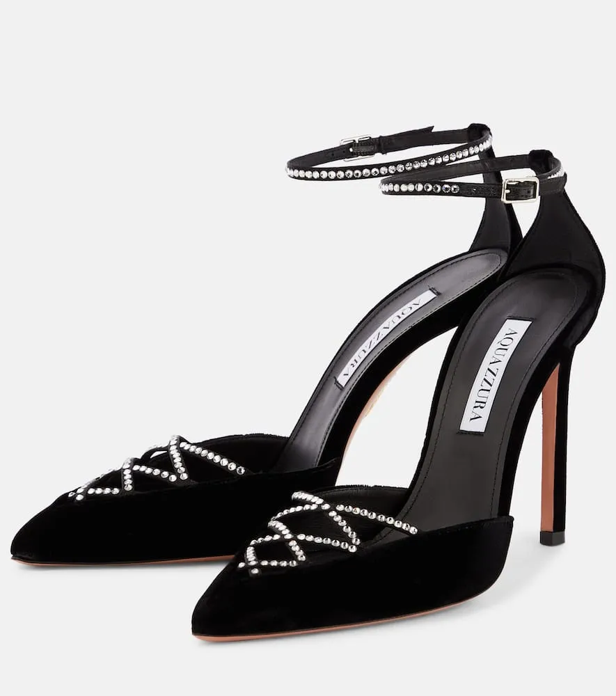 Aquazzura Audace Crystal 105 velvet pumps