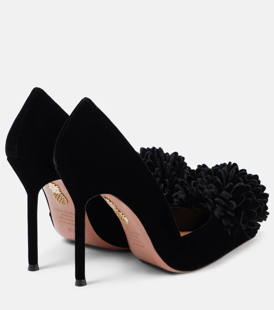 Aquazzura Couturier 105 floral-appliqu√É¬© velvet pumps