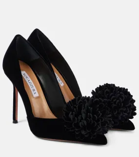 Aquazzura Couturier 105 floral-appliqu√É¬© velvet pumps