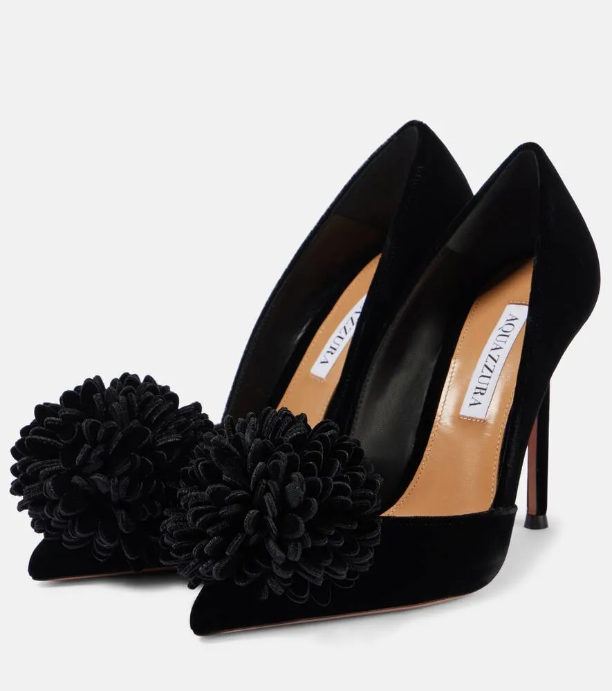 Aquazzura Couturier 105 floral-appliqu√É¬© velvet pumps