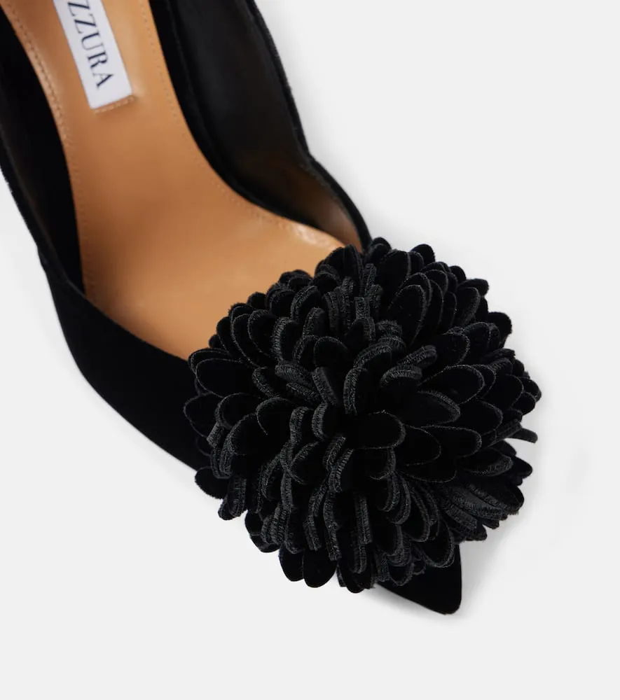 Aquazzura Couturier 105 floral-appliqu√É¬© velvet pumps