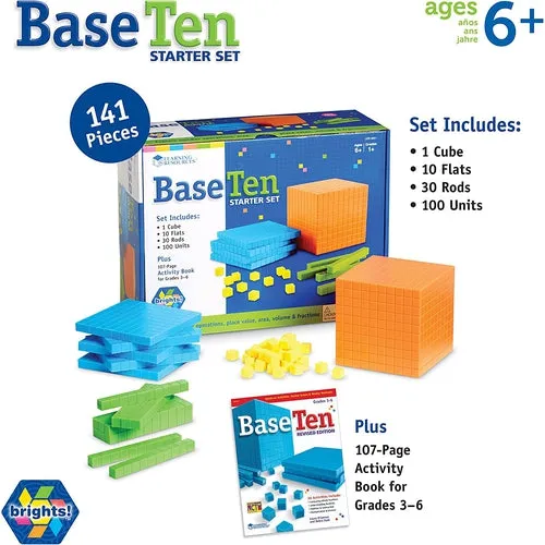 Base Ten Starter Kit - Colorful | 100-Piece Math Set by Learning Resources Brights US | Age 6 