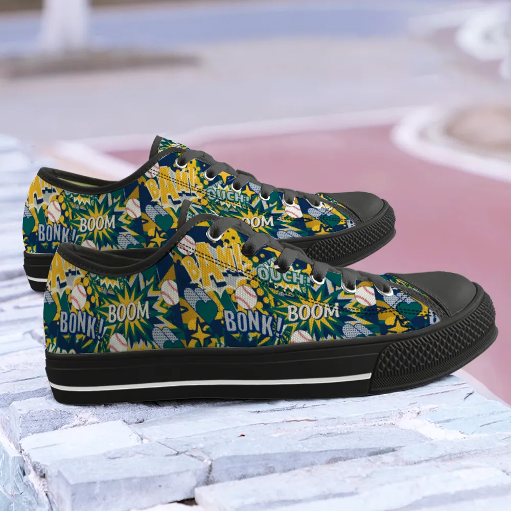 Baseball Comic book style Canvas Shoes Low Top Sneakers