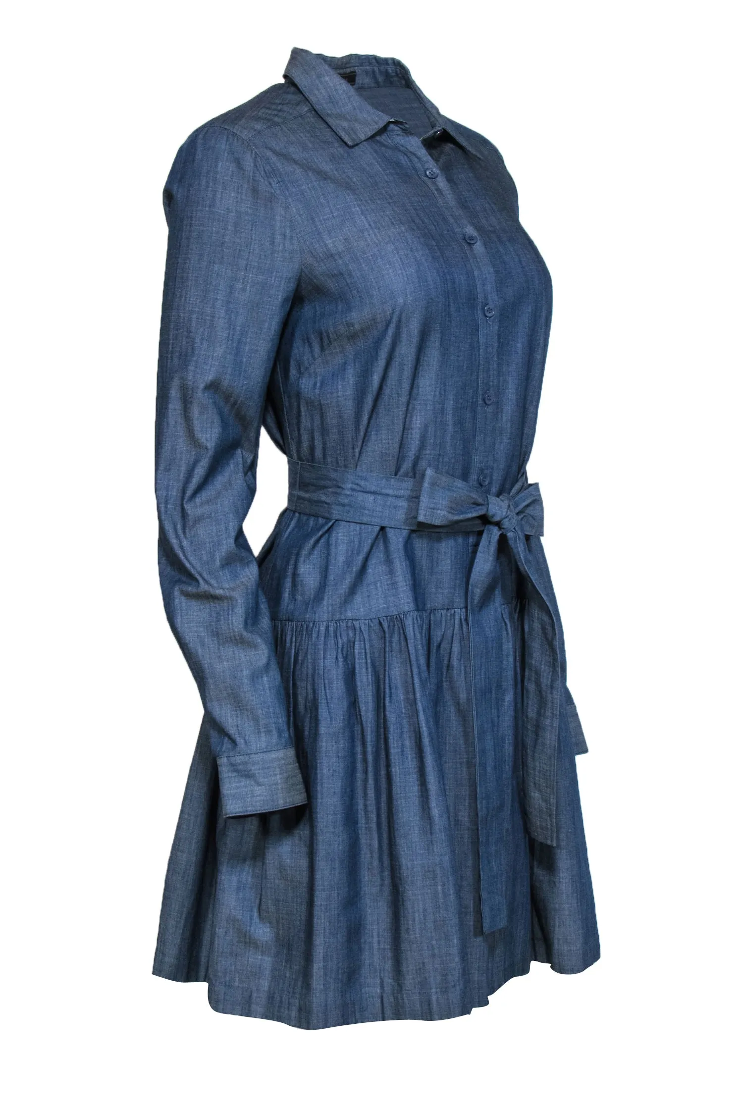 BCBG Max Azria - Dark Wash Chambray Button-Up Belted Shirtdress Sz S