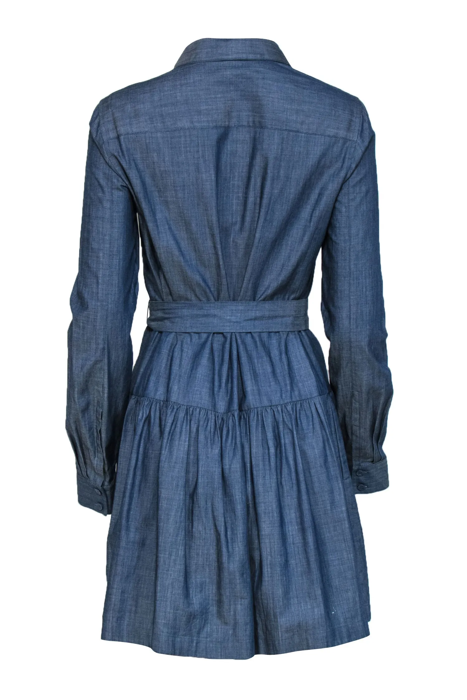 BCBG Max Azria - Dark Wash Chambray Button-Up Belted Shirtdress Sz S