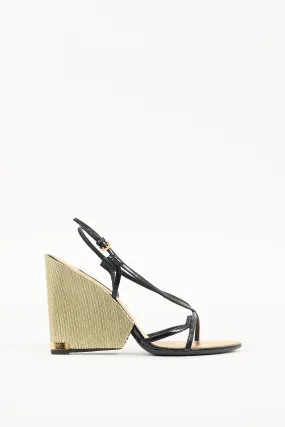 Black & Gold Fame Wedge Sandal