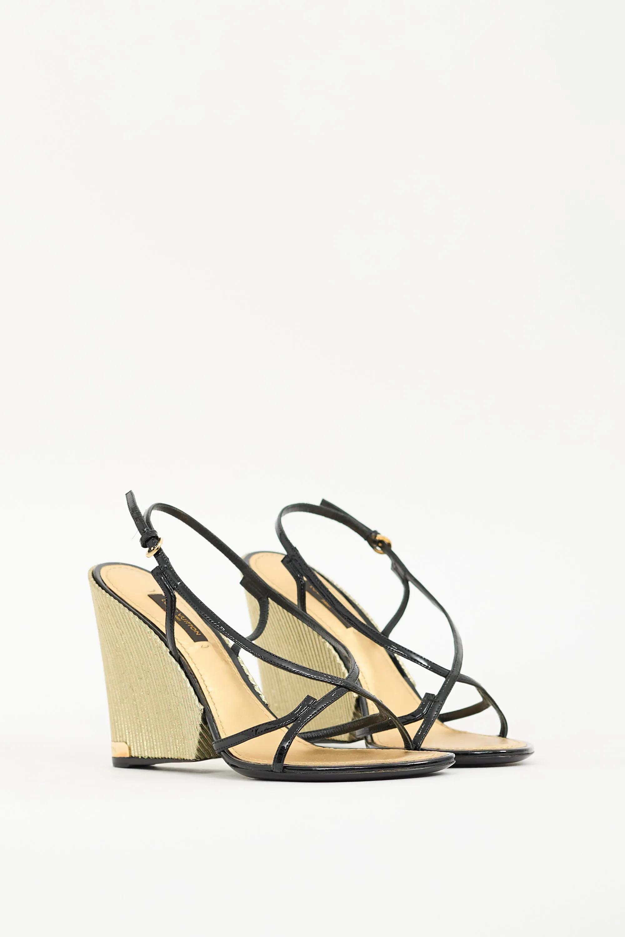 Black & Gold Fame Wedge Sandal