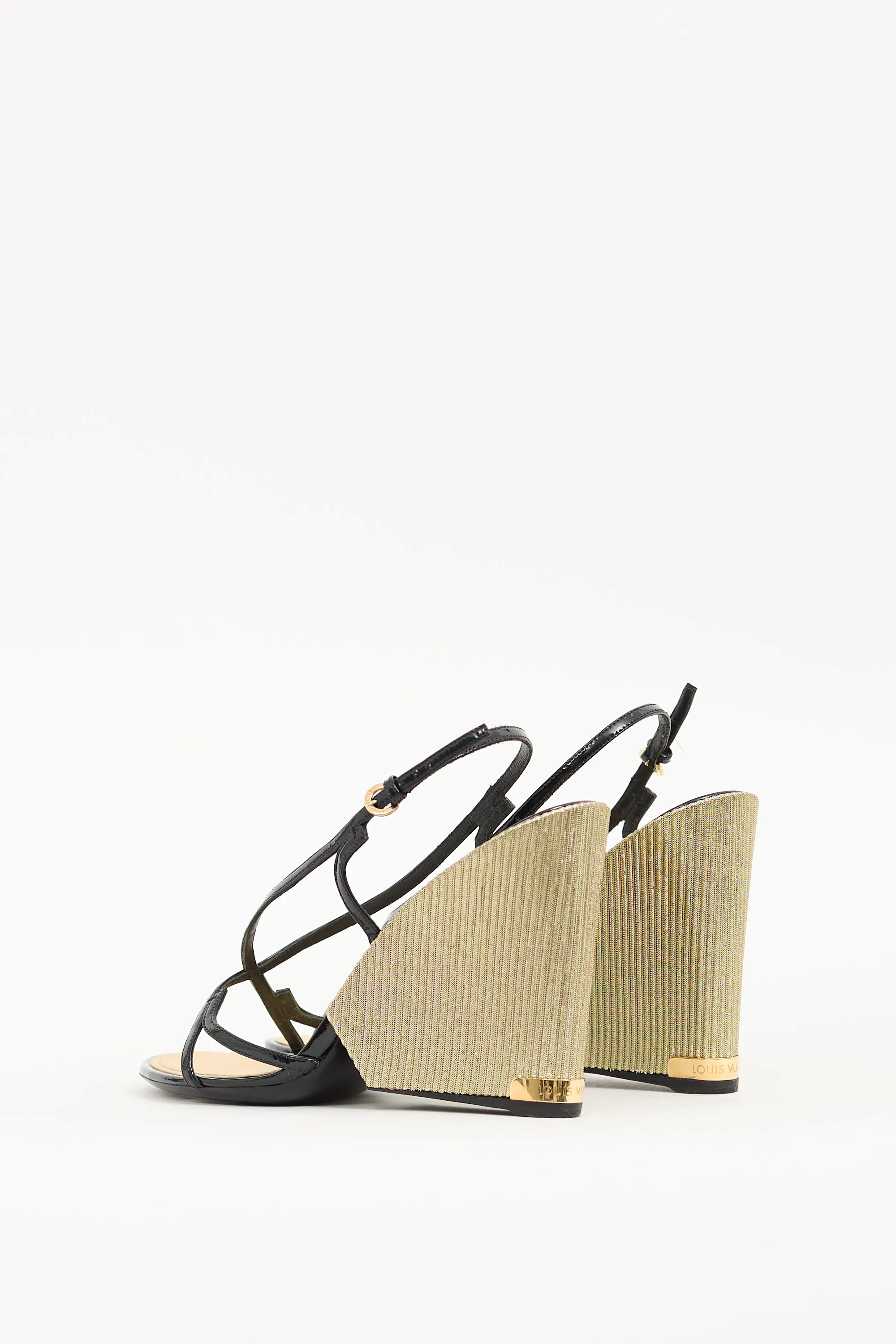Black & Gold Fame Wedge Sandal