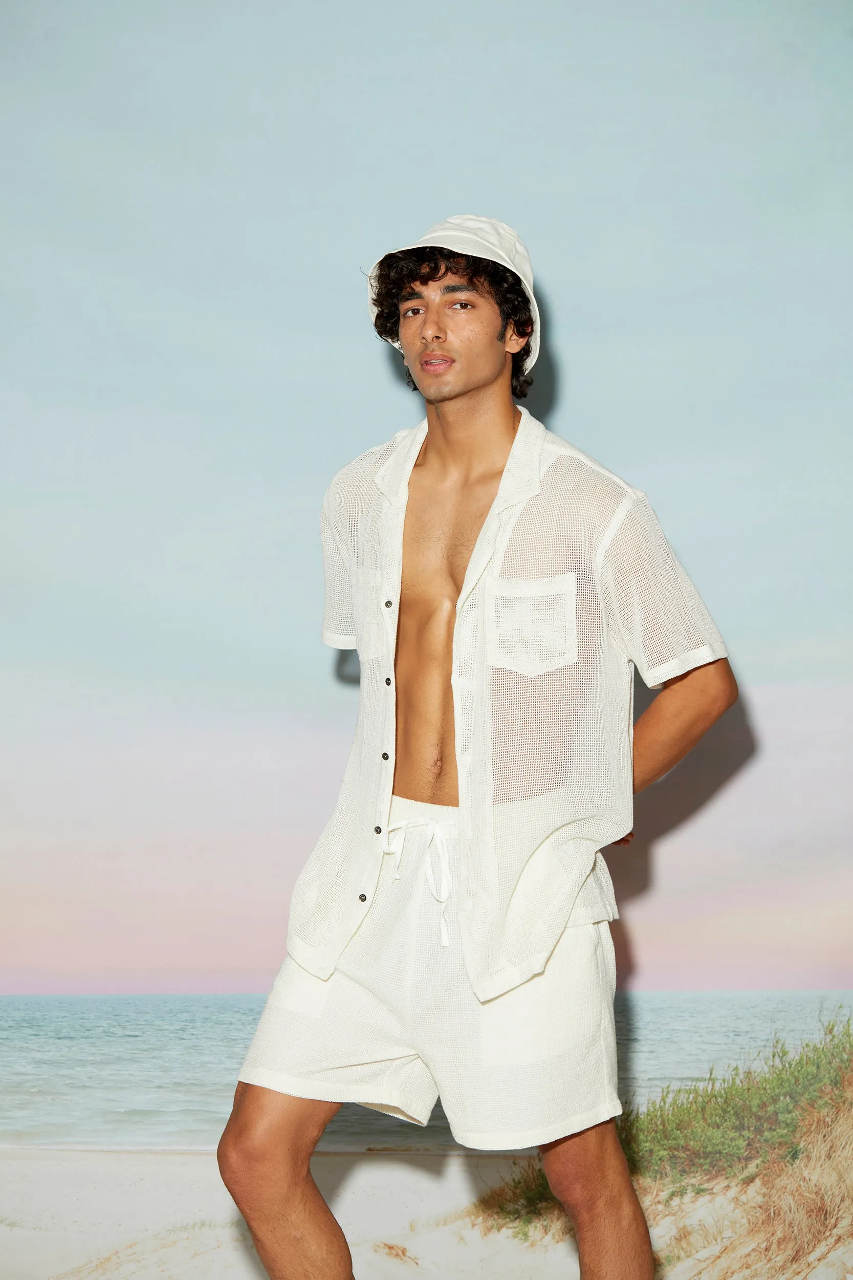 Cotton Mesh Resort Shirt and Shorts Set