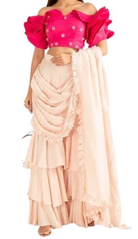 Fuchsia Ruffled Sharara Set