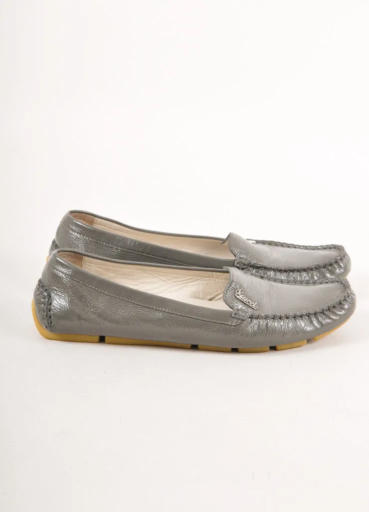 Grey Patent Leather Driving Loafers