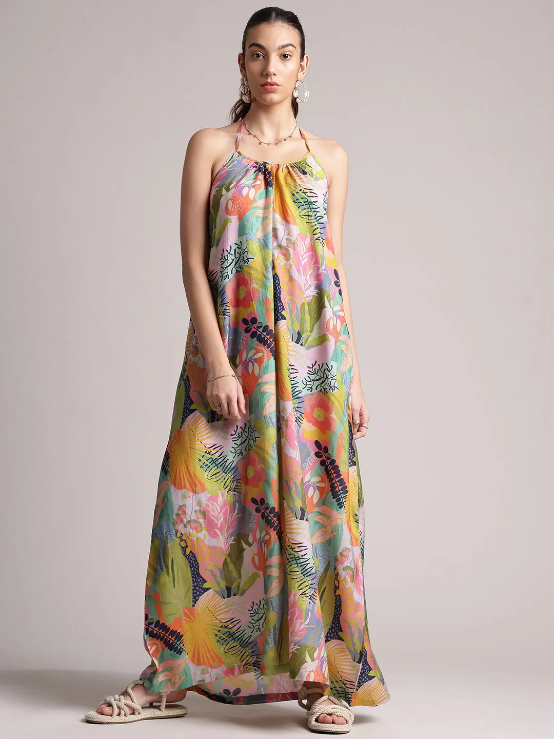 Janasya Tropical Maxi Dress