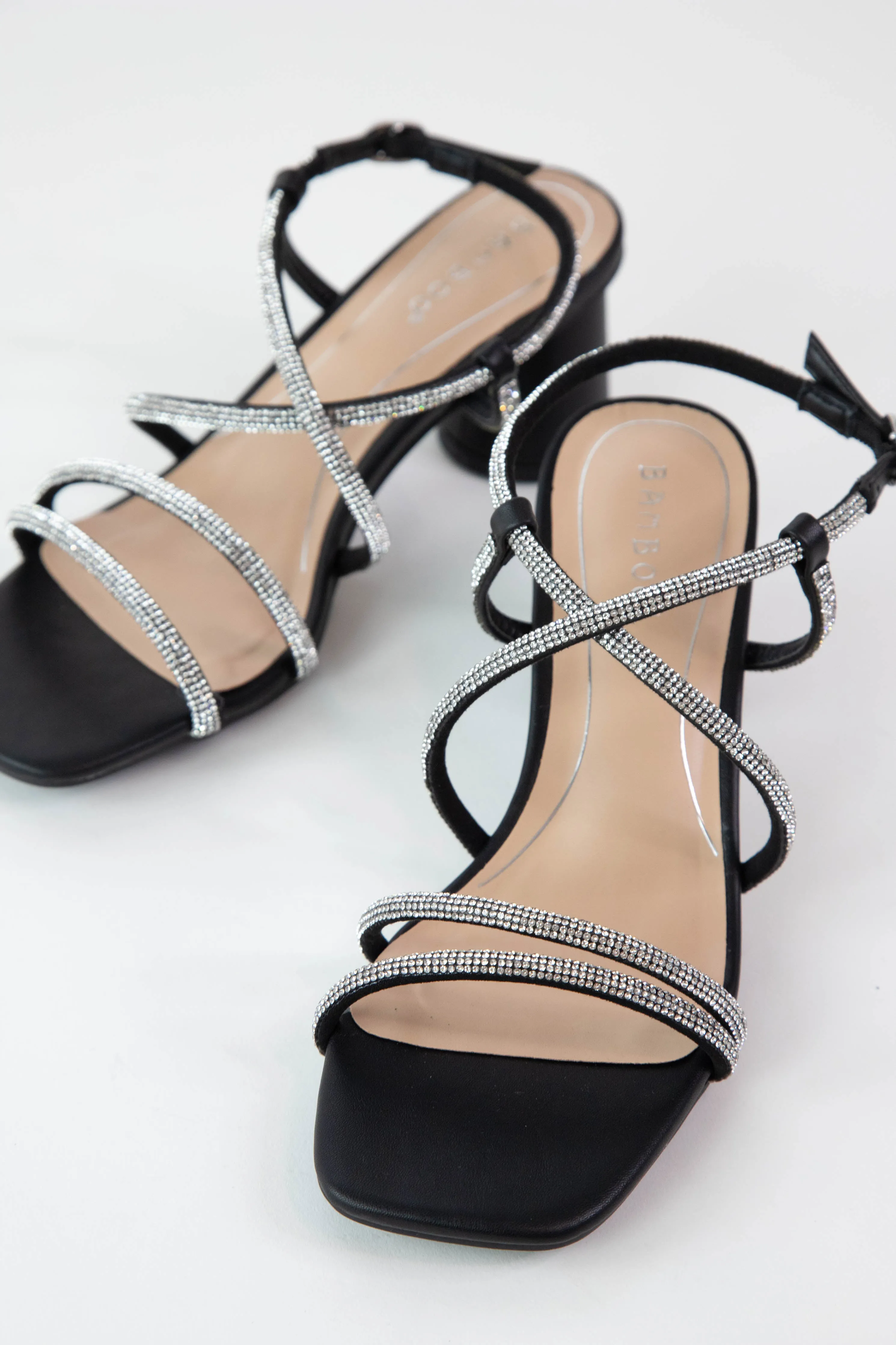 Kind Strappy Rhinestone Heel Sandal, Black