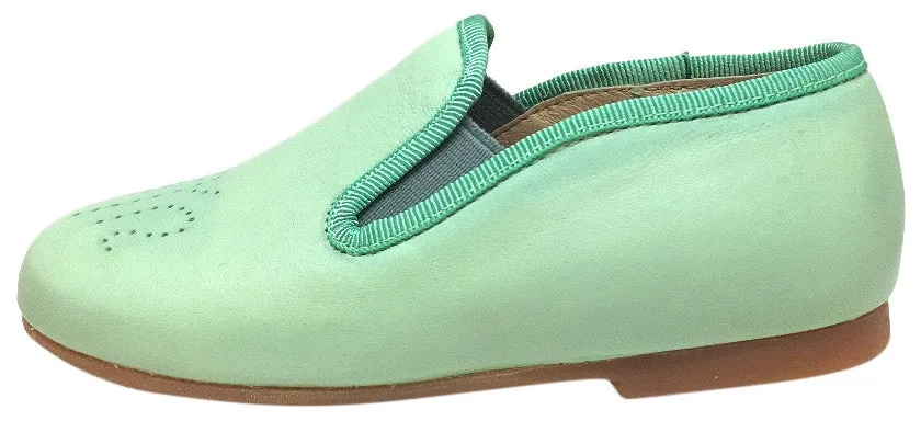 Luccini Girl's Mint Aqua Leather Perforated Detail Slip On Loafer Flats