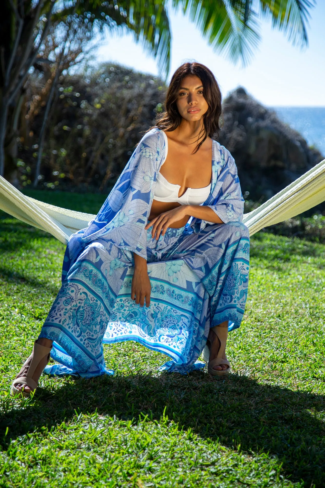 Samantha Robe & Gabrielle Pant Set in Premium Blue Hawaiian
