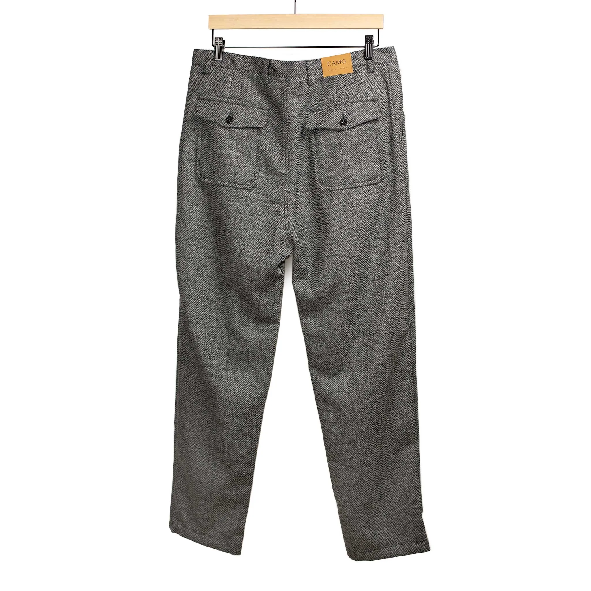 Seabiscuit wide trousers in grey herringbone wool