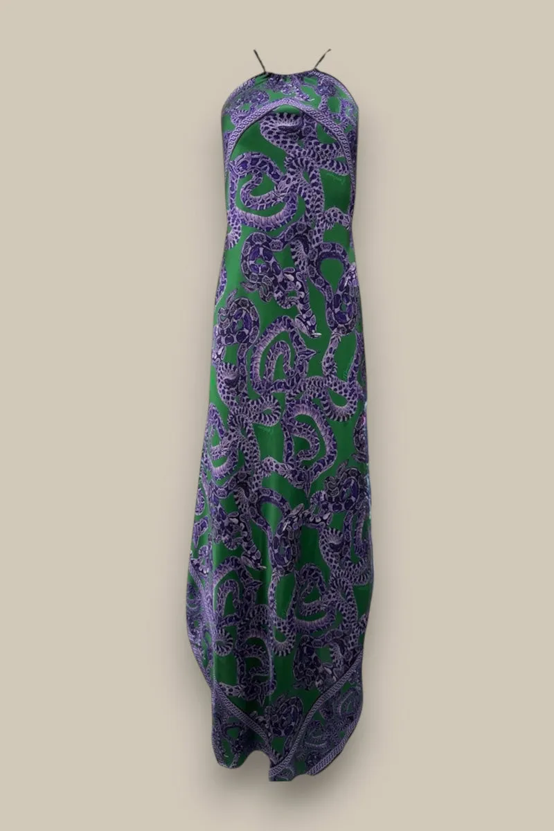Silk Snake Scarf Dress - Maxi - Purple x Jade