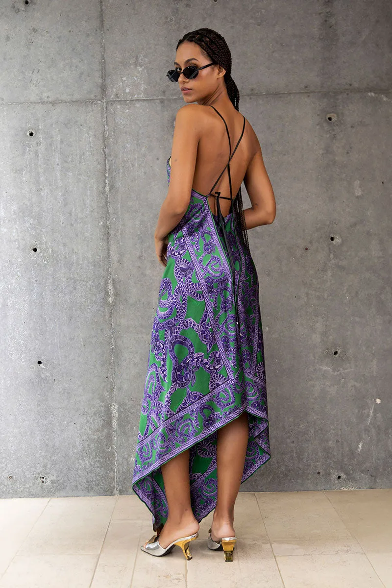 Silk Snake Scarf Dress - Maxi - Purple x Jade