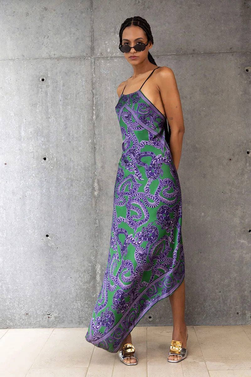 Silk Snake Scarf Dress - Maxi - Purple x Jade