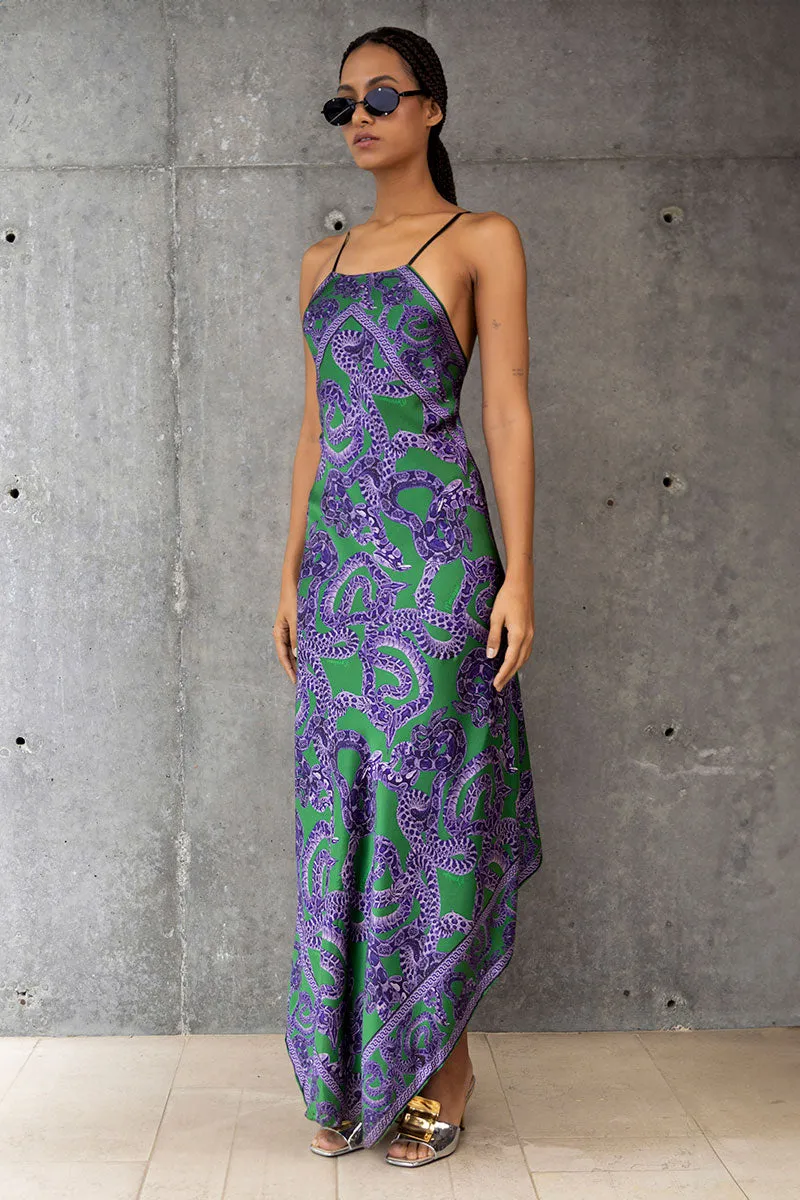 Silk Snake Scarf Dress - Maxi - Purple x Jade