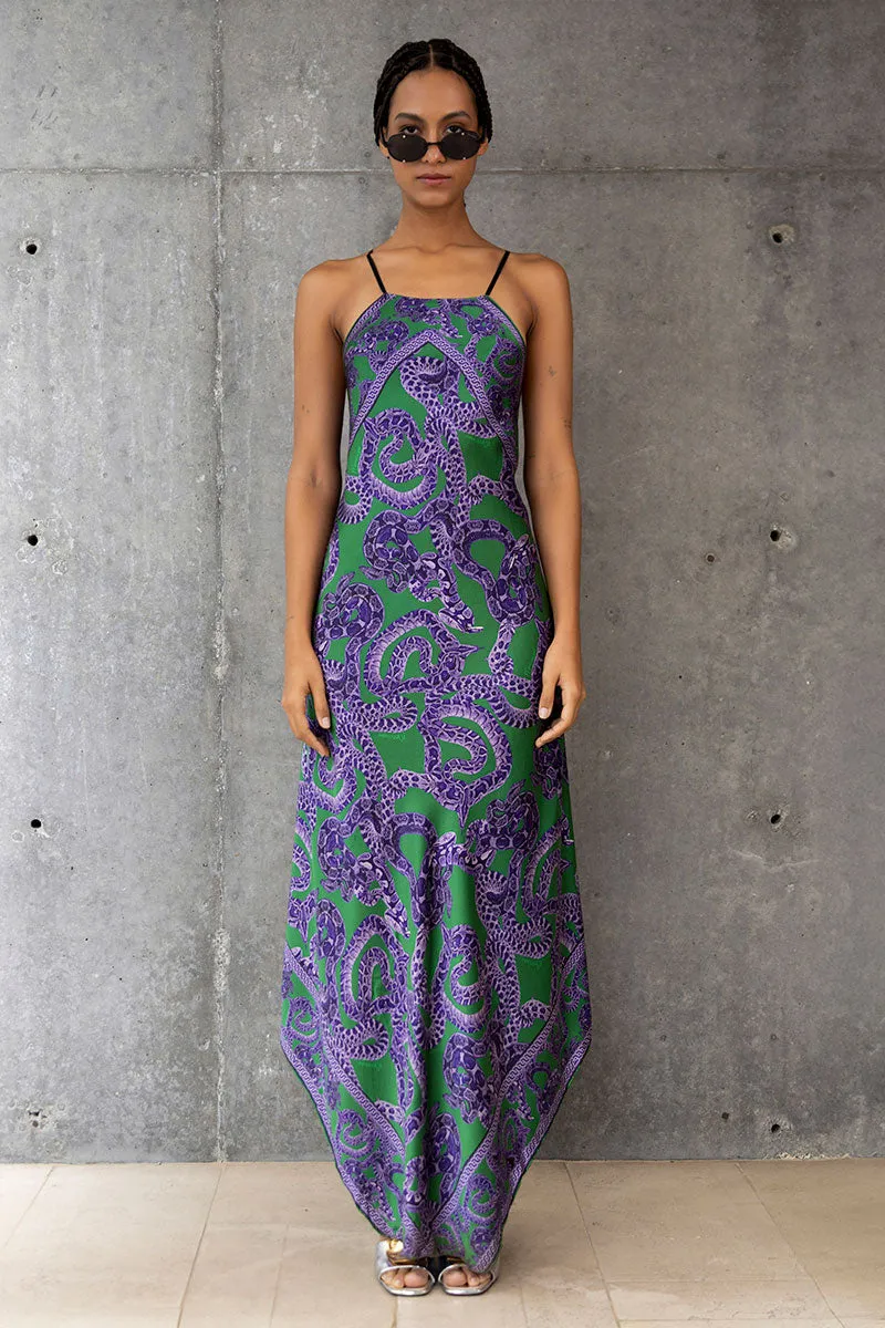 Silk Snake Scarf Dress - Maxi - Purple x Jade
