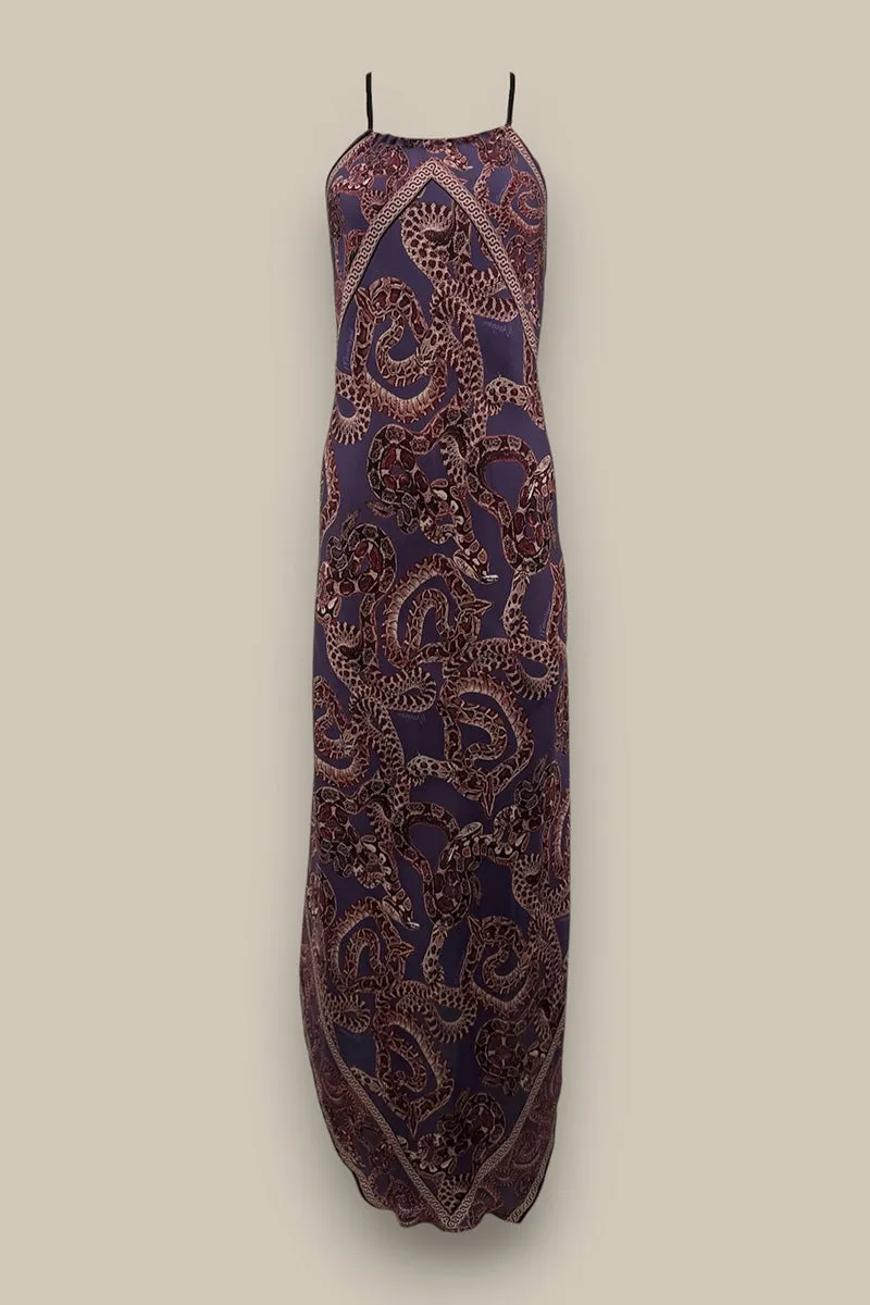 Silk Snake Scarf Dress - Maxi - Purple x Vino