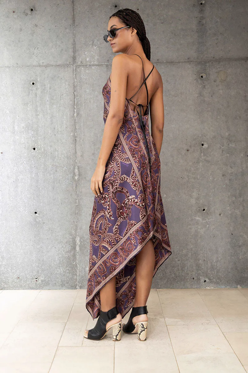 Silk Snake Scarf Dress - Maxi - Purple x Vino