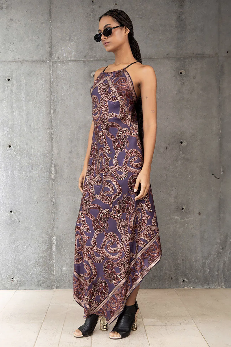 Silk Snake Scarf Dress - Maxi - Purple x Vino