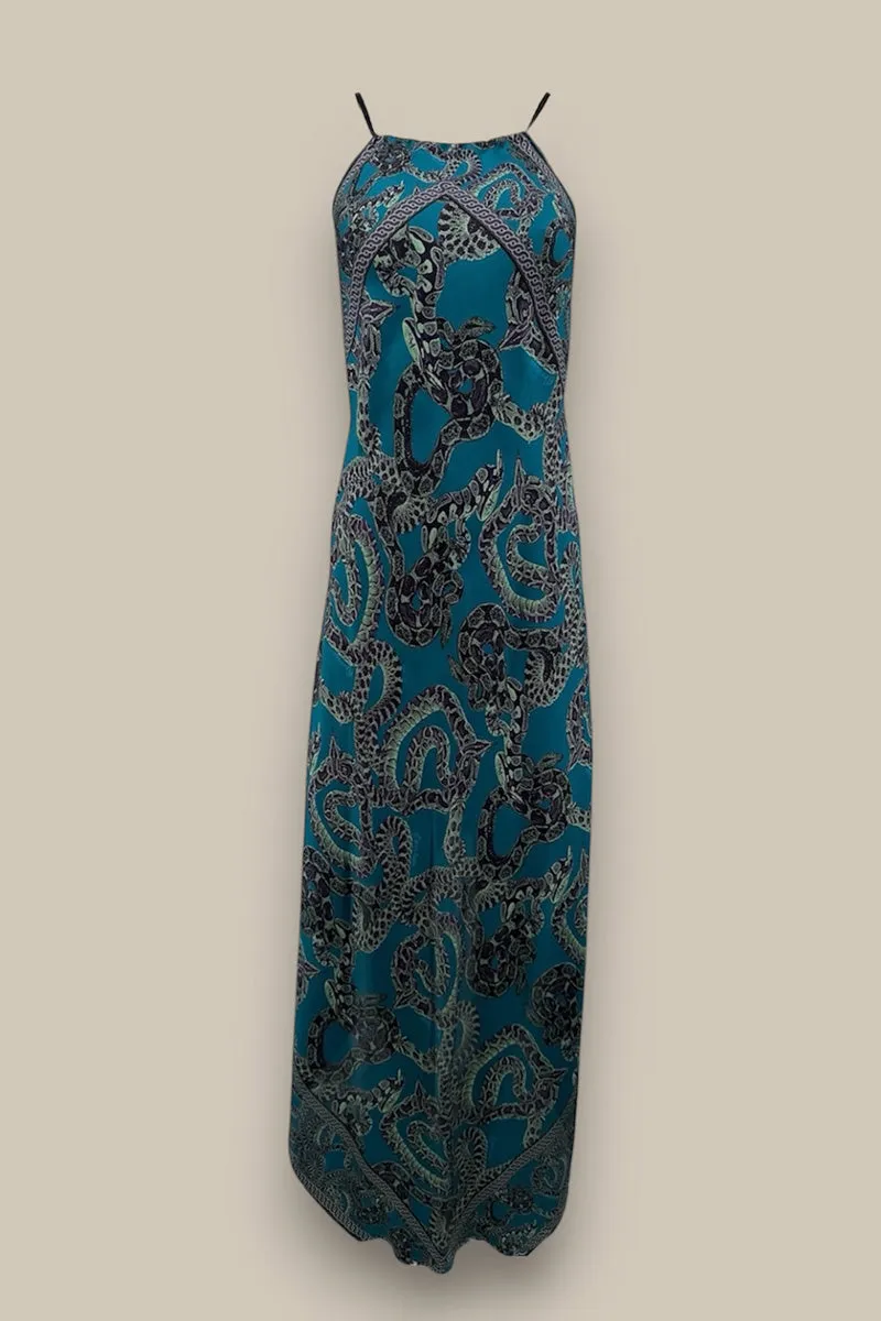 Silk Snake Scarf Dress - Maxi - Teal x Mint