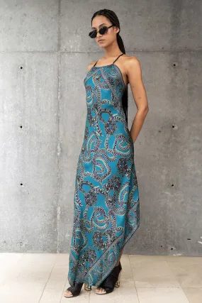 Silk Snake Scarf Dress - Maxi - Teal x Mint