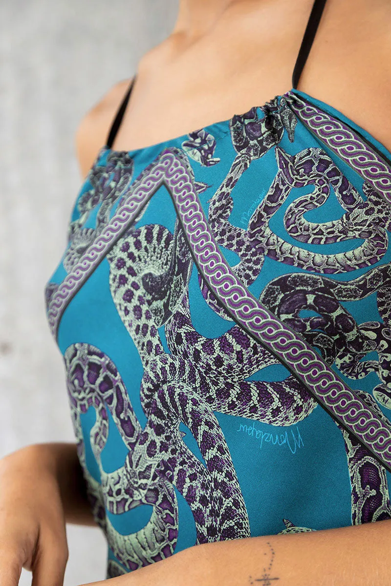 Silk Snake Scarf Dress - Maxi - Teal x Mint