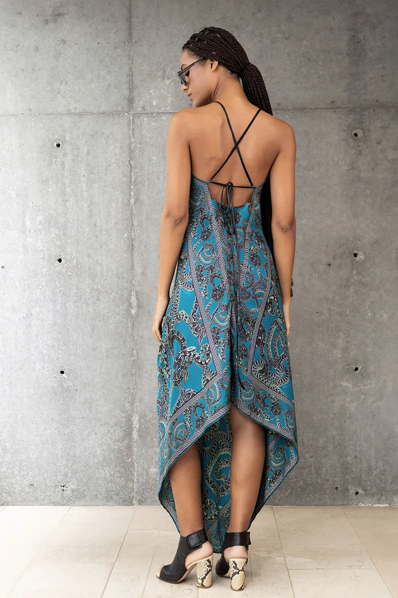 Silk Snake Scarf Dress - Maxi - Teal x Mint