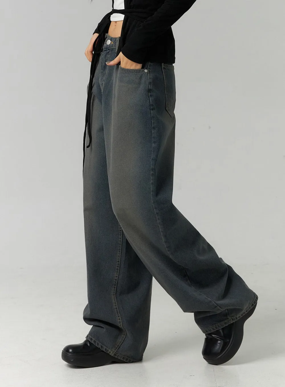 Wide Fit Washed Jeans CN324