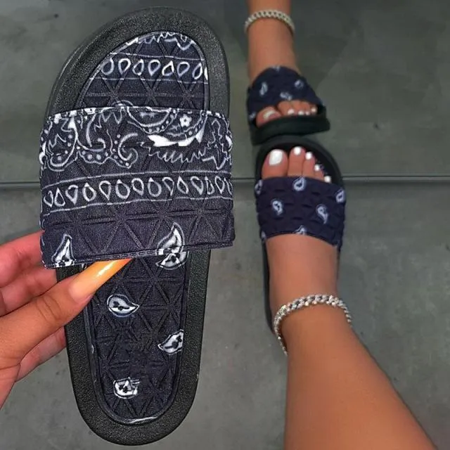 Women Bandana Print Sandals Slides